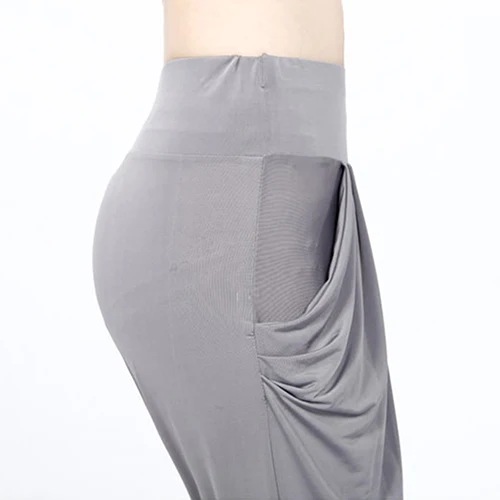 Женские летние свободные шаровары яркого цвета эластичные укороченные брюки с