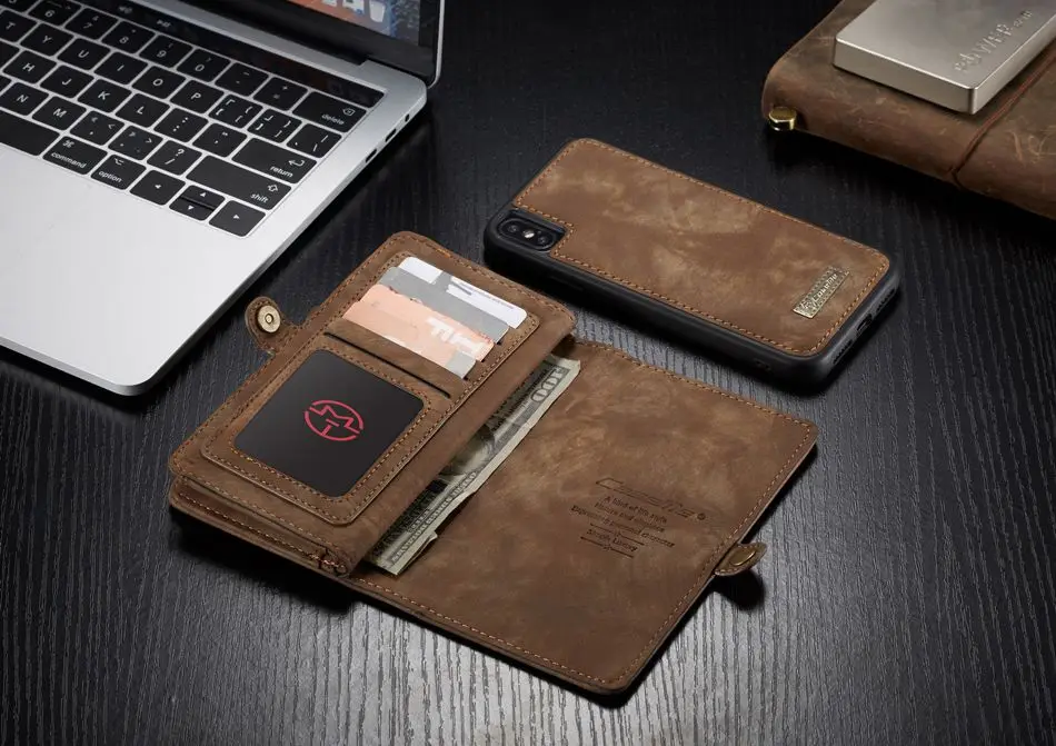 14 Slots Zipper Wallet with Removable Back Cover Leather Case for Apple iPhone XS Max Hand Sewing Purse Brand Original Luxury | Мобильные