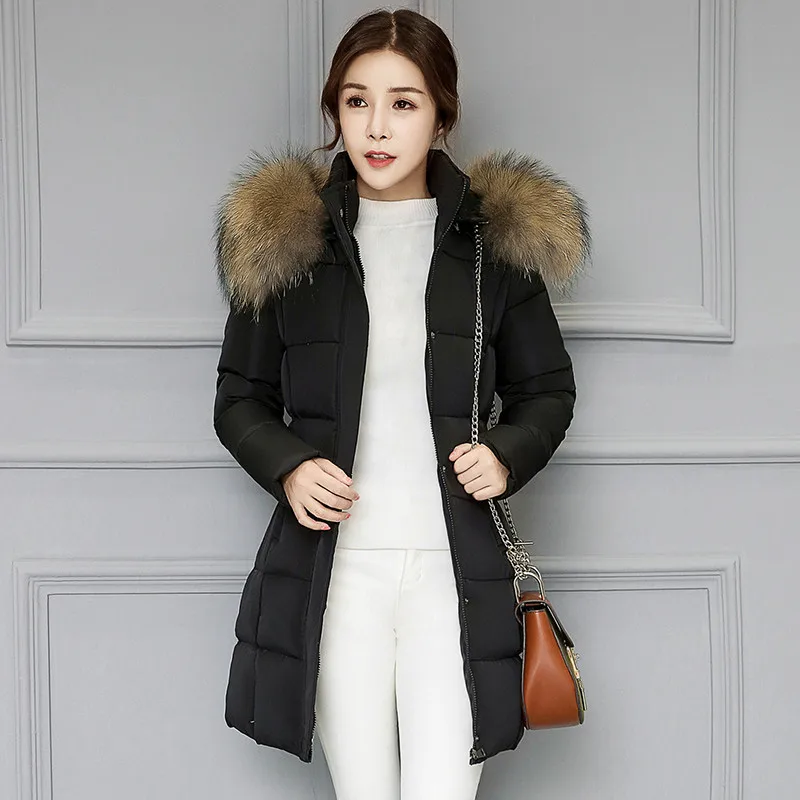 TEAEGG Meduim Long Jacket Women Coat Cotton Hat Removable Manteau Femme Faux Fur Collar Parkas Winter Clothing AL67 | Женская одежда