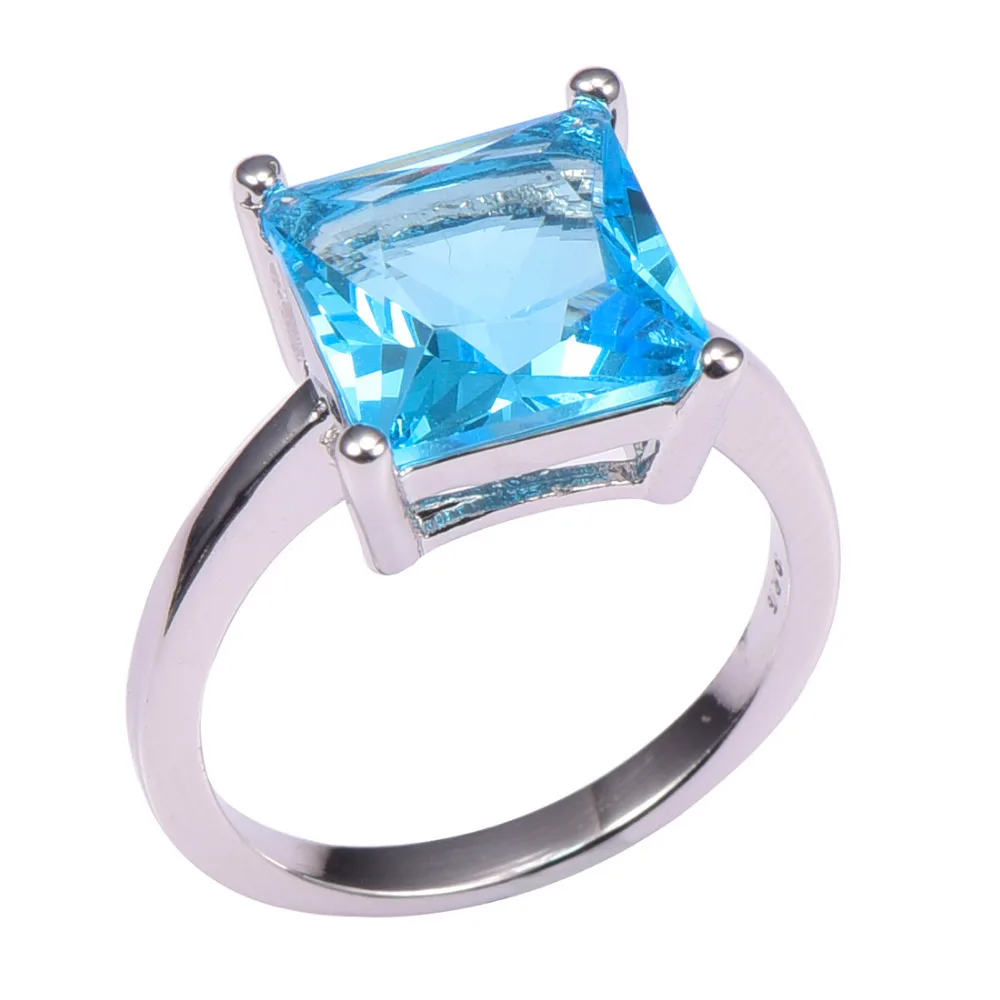 Женское кольцо из серебра 925 пробы с аквамарином|ring size|ring size 5designer ring |