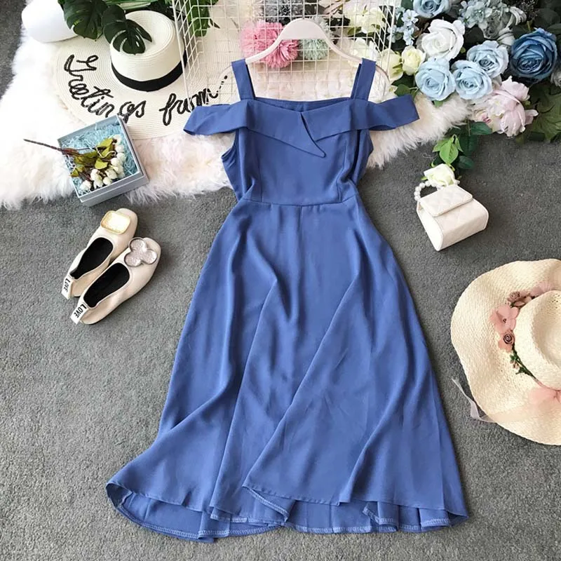 2019 летнее праздничное платье с открытыми плечами женское до середины икры на