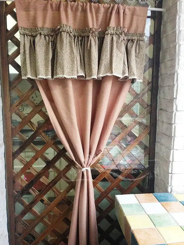 

Free shipping Red-orange plaid bow flounces rustic door curtain kitchen curtains for living room bedroom 90*180cm customized