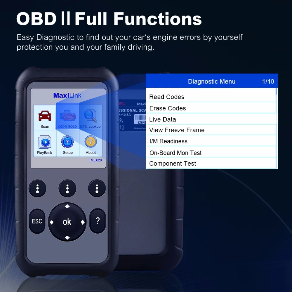 Сканер Autel MaxiLink ML629 Расширенный CAN OBD2 сканер с ABS SRS диагностический инструмент для