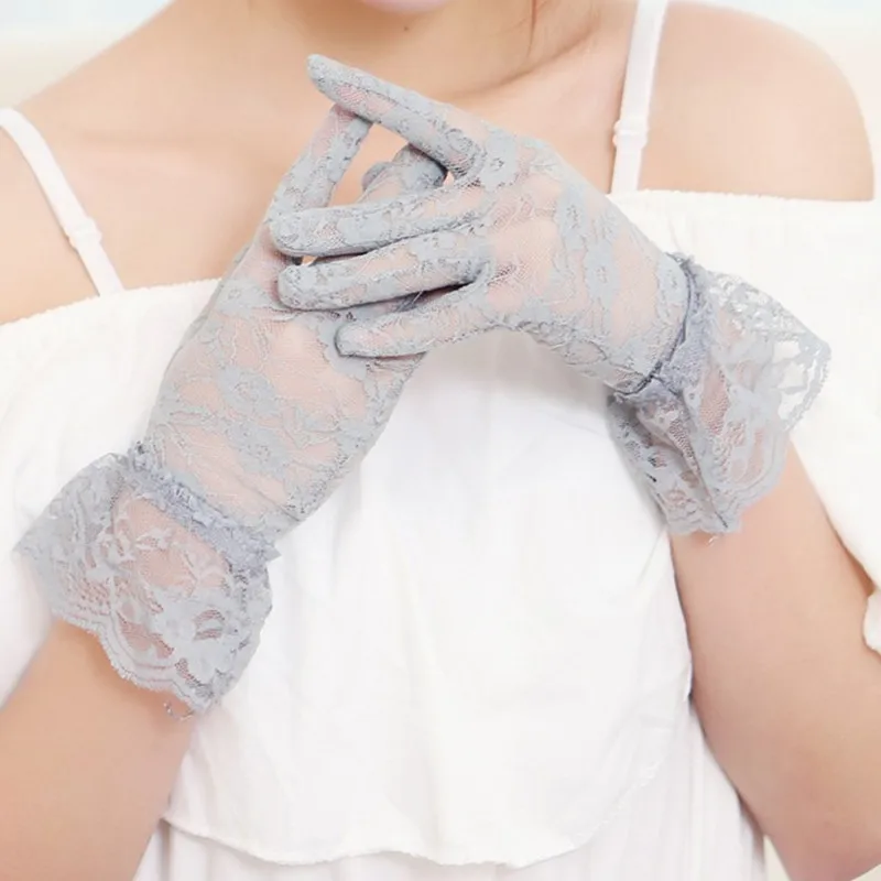 Elegant Tulle White Ivory Lace Finger Short Bridal Gloves Wedding Dress Accessories Black Red Pink Wrist Length | Свадьбы и