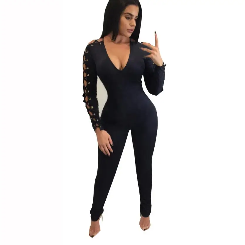 2017 сексуальный женский Повседневный полый бандажный Облегающий комбинезон с