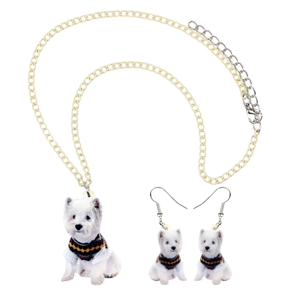 Комплект украшений Bonsny из акрила белый шарф с терьером ожерелье серьги кулон для