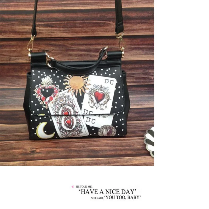 Girls Womens Handbag Makeup Poker Heart Printed Square Bag Should Messenger Satchel Purse Bags Large Black A872 | Багаж и сумки