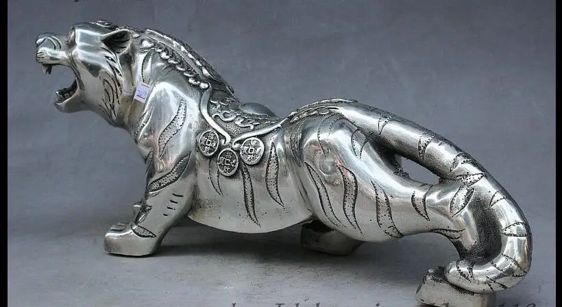 Китайская статуя фэн-шуй из серебра богатство монета Знак зодиака тигр |