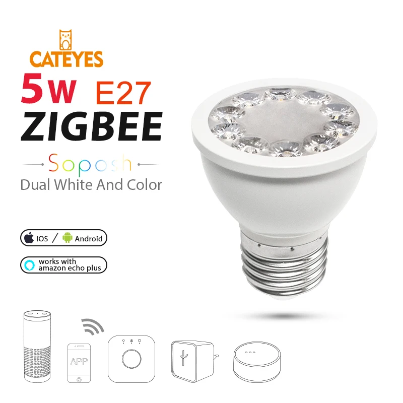 E27 RGB + CCT Точечный светильник меняющий цвет zigbee zll светодиодная лампочка