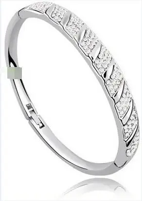 silver white АААА+ стразы круглые манжеты Браслет Bangl Кристалл Модные ювелирные изделия амулеты Аксессуары для девочек продвижение Высокое качество - Окраска металла: silver white