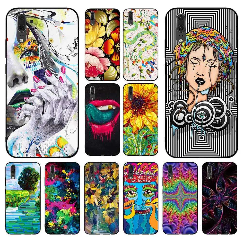 Подсолнечное масло живопись psychedelic губы мягкий телефон для huawei Honor 6A 7A 3 ГБ Pro 7X 8X 8C