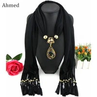 ahmed bali yarn ethnic beads tassel scarf with gold peacock pendant fringe long scarf necklace for women jewelry accessories
