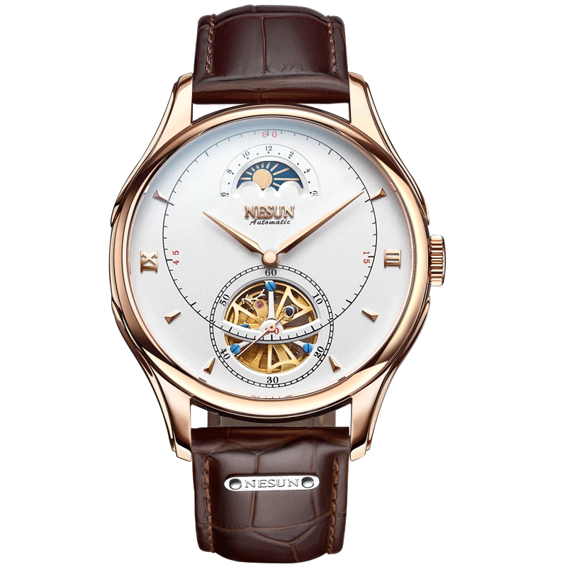 Автоматические механические мужские часы скелетоны Nesun Tourbillion роскошные