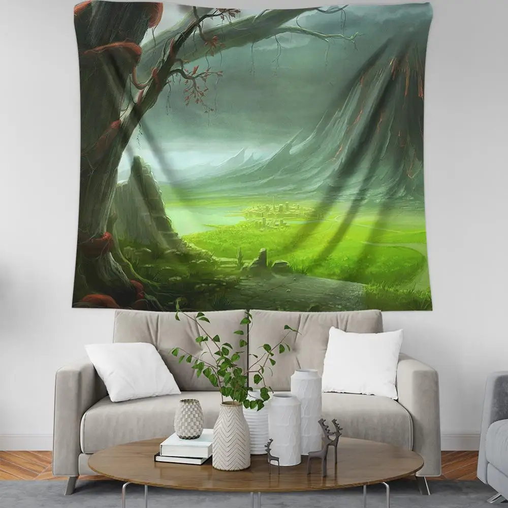 green forest river wall hanging blanket nature grassland carpet tapiz bohemian decor | Дом и сад