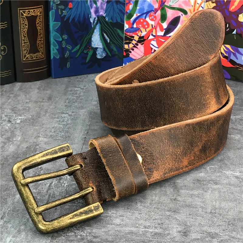 Cinturón superancho de cuero genuino para hombre, cinturón de lujo grueso de 4,2 CM con doble hebilla, cinturón de cuero para pantalones vaqueros MBT0018