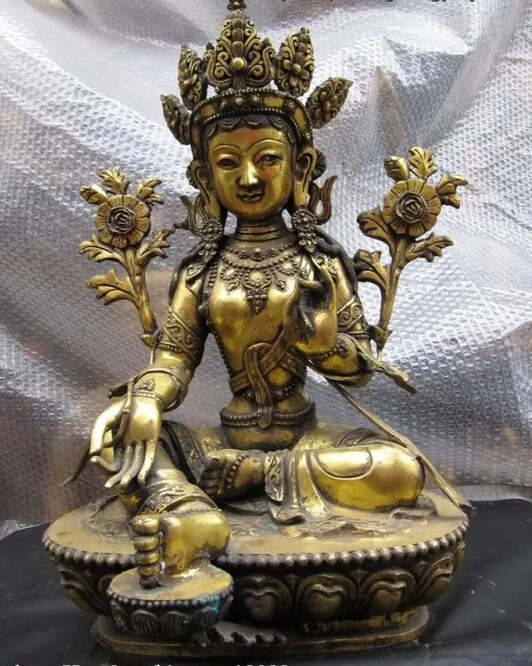 

song voge gem S0623 23"Tibet Buddhism Bronze Copper gild Green Tara Kwan-yin Guan yin Buddha Statue