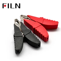 high quali 2pcs plastic handle test probe metal electrical alligator clips connector crocodile clamp red black battery clamps