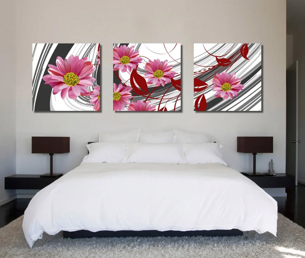 Бесплатная доставка Дешевые Современные на холсте искусство 3 шт. розовый