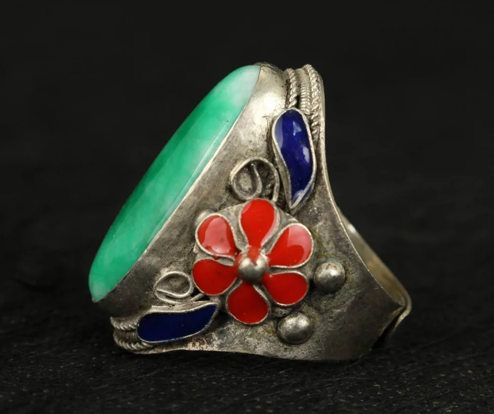 FENGASHOUW изысканный старинный ручной работы натуральный зеленый Тибет эмаль цветок