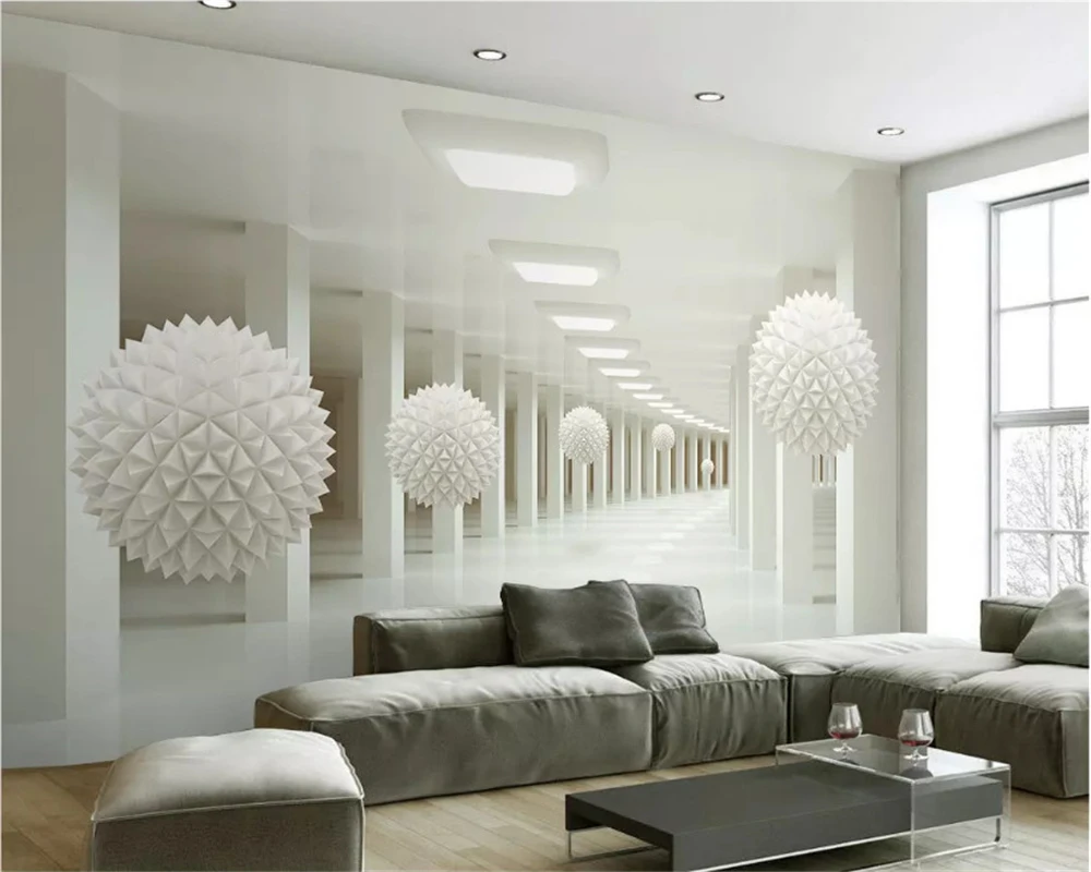 3d обои для телевизора с абстрактным пространством коридором белой сферией