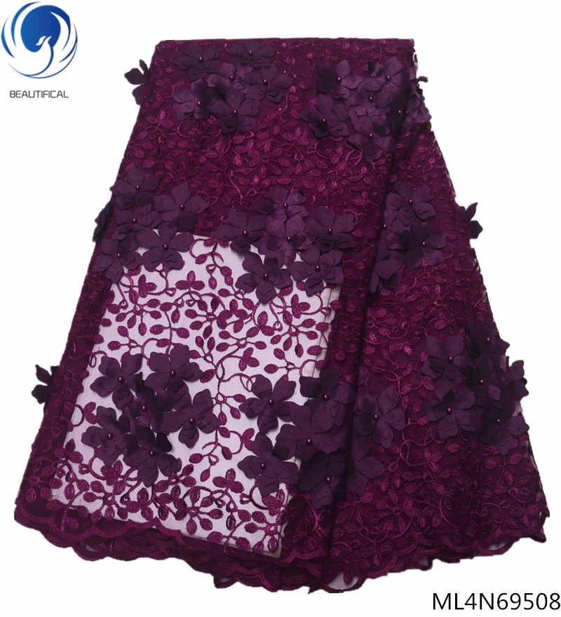 ML4N69508 BEAUTIFICAL 3d кружевная ткань Африканская кружевная ткань для свадебных платьев высокое качество кружева с цветочным дизайном ML4N695 - Цвет: ML4N69508