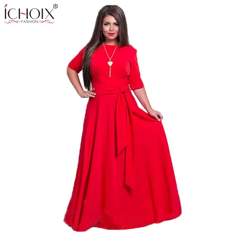 2019 Spring 5XL 6XL Plus Size Women Long Dress Big O neck Floor Length Maxi Half Sleeve Elegant Evening Party Dresses | Женская одежда