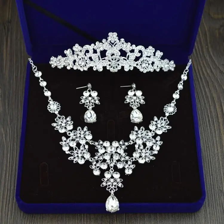 Alta Qualidade de Casamento Da Noiva Acessorios crown colar e brincos conjunto De Cristal Nupcial Conjuntos Joias Casamento|Ювелирные