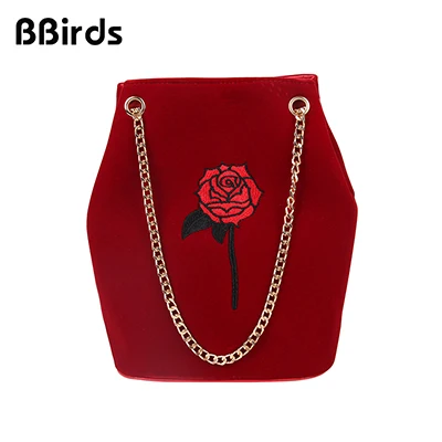 AAB0785-red1 BBirds велюровая сумка-мешок с бриллиантами, женская сумка на плечо, женские сумки с кристаллами и цветочной цепочкой, велюровая вышивка, дамская сумочка с бриллиантами - Цвет: AAB0785-red1