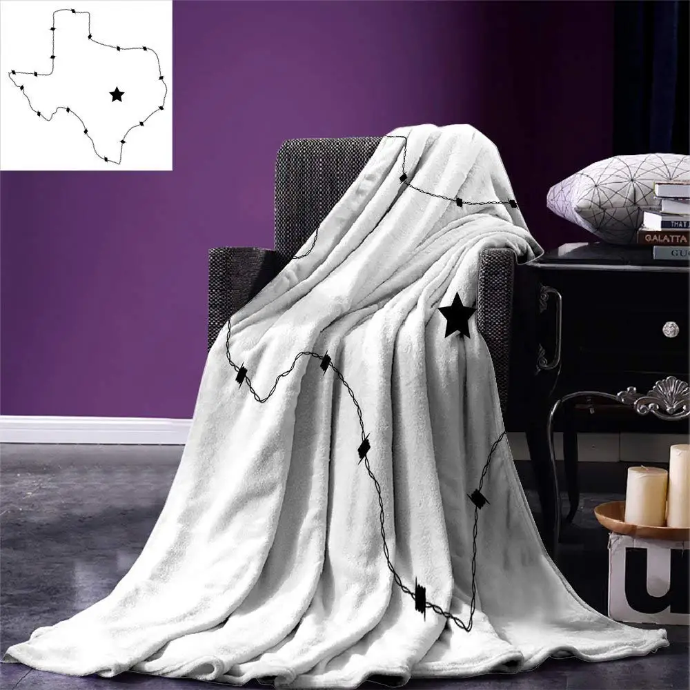 Texas Star Throw USA State Map with Barbed Wire Pattern Monochrome Border Control Image Warm Microfiber Blanket | Дом и сад