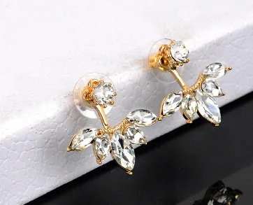 Korean Gold and Silver Plated Crystal Ear Cuff Clip Leaf Stud Earrings For Women Piercing Fine Jewelry Brincos | Украшения и