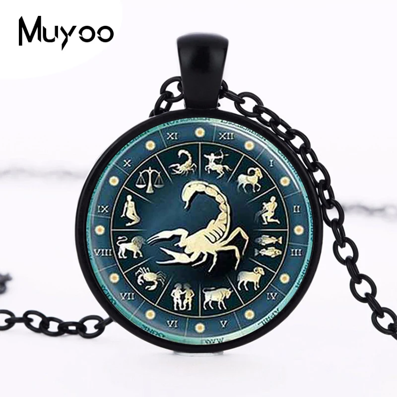 

Glass Dome Necklace Scorpio Zodiac mens Jewelry Astrological Sign Scorpion October November Birthday Art Pendant 78cm chain HZ1