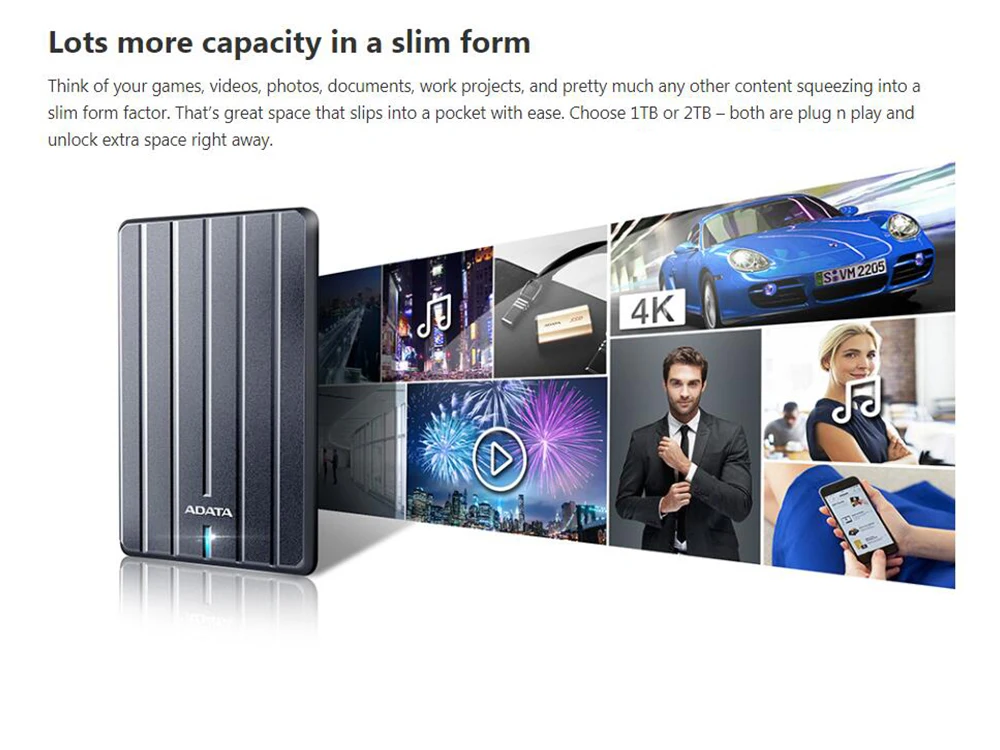 ADATA EX HD USB 3,0 2," HDD портативный внешний жесткий диск 1 ТБ 2 ТБ USB 3,0 HC660 внешний жесткий диск для настольного ноутбука
