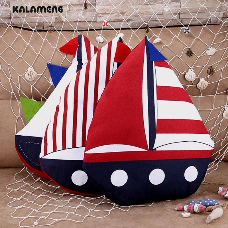 Kalameng Творческий валики полосатые рыбы и парусная лодка декоративные подушки