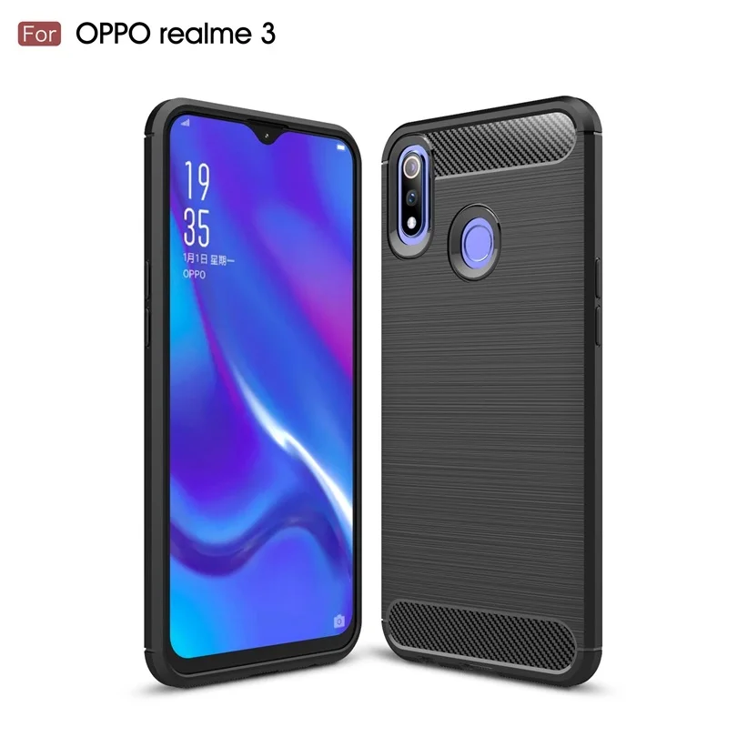 

For Oppo Realme 3 / Realme3 Carbon Fiber Case Anti-knock Soft Tpu Brushed Rugged Rubber Armor Silicone Hybrid Phone Cover Case