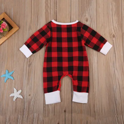 

Xmas Infant Baby Girl Boy Red Check Long Sleeve Romper Jumpsuit Cotton Christmas Outfits