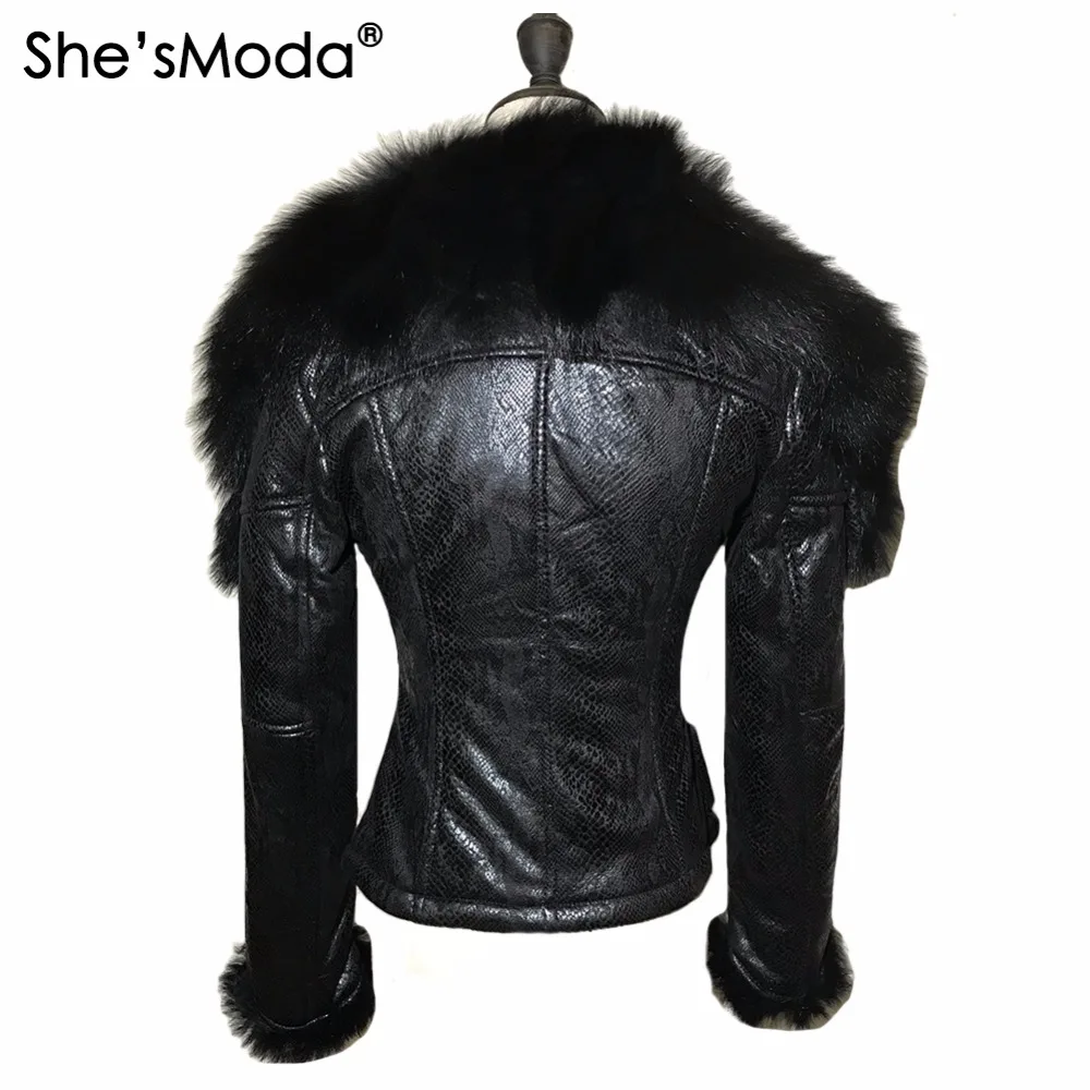 She'sModa натуральный Лисий мех зимний флис тонкий женские молнии пояса для пальто