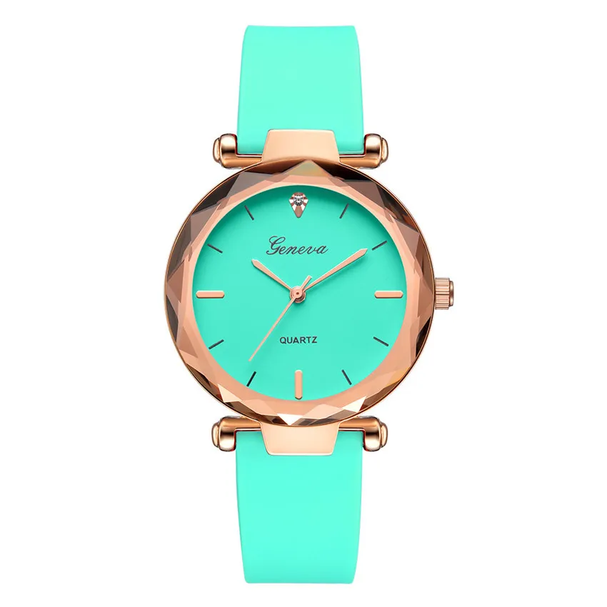 Green Relogio Feminino Geneva, известный бренд, часы для женщин, простой силиконовый ремешок, аналоговые кварцевые круглые наручные часы, женские часы - Цвет: Green