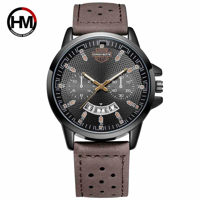 Часы мужские кварцевые в стиле милитари с календарем и кожаным