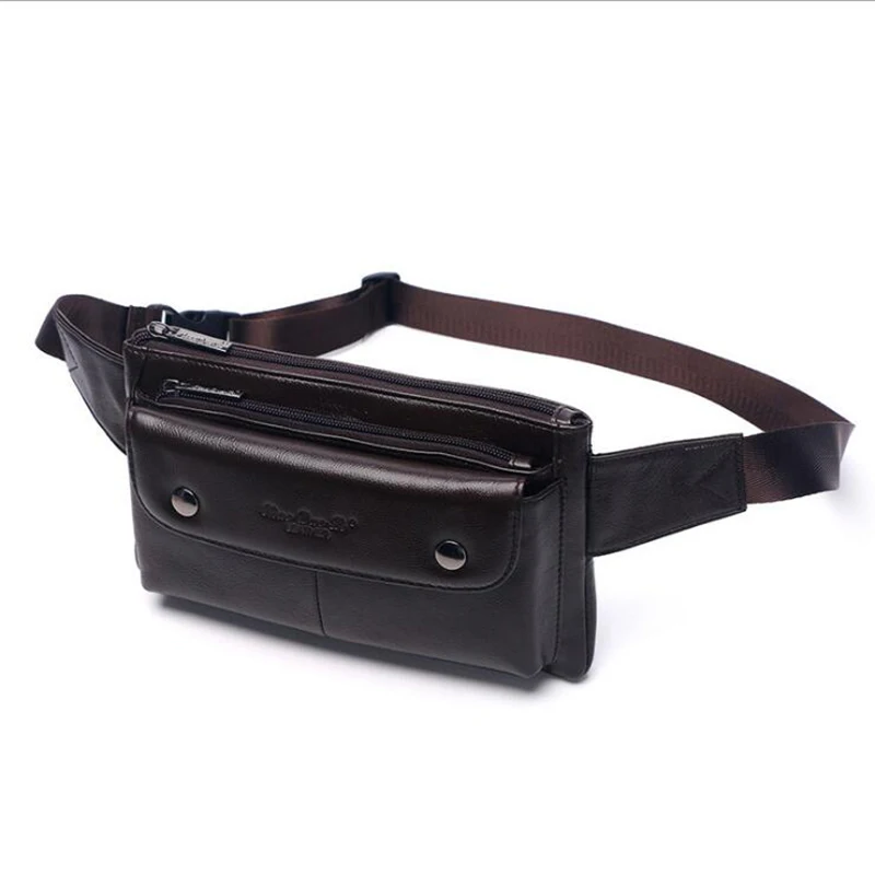 Men Belt Bag Pack Genuine Leather High Quality Multifunction Single Chest Bag Male Real Retro Leisure Hip Fanny Bum Bags - Цвет: Coffee
