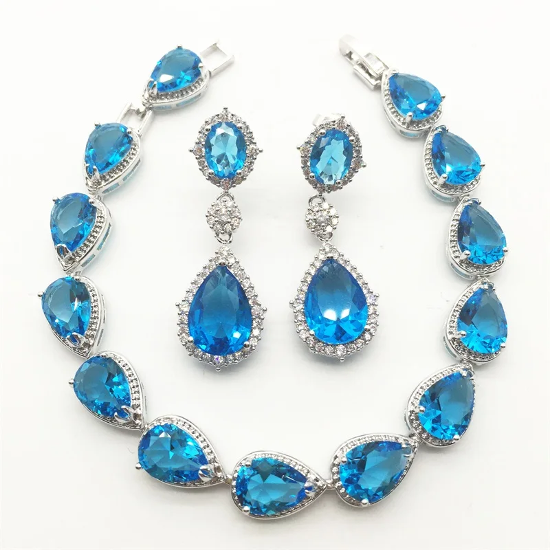 Потрясающие ювелирные наборы из стерлингового серебра для женщин морской синий