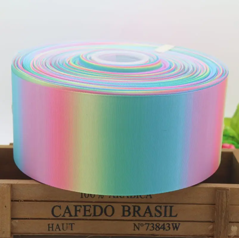 Ленты гросгрейн с печатью радужных градиентных цветов для декорирования головных уборов, вечеринок и рукоделия, 75 мм, бесплатная доставка, S583.
