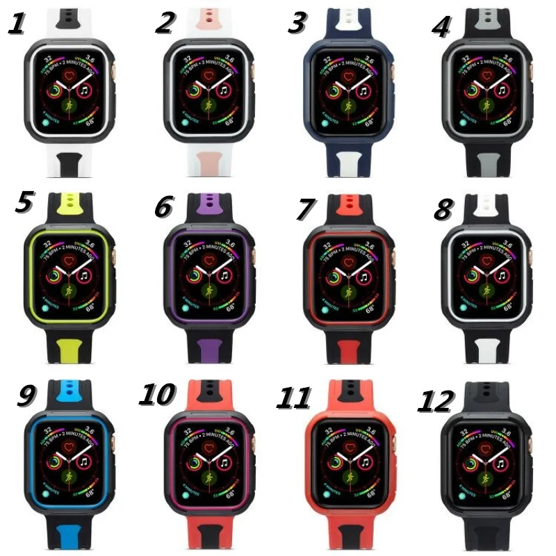 Спортивный силиконовый ремешок с чехлом чехол для apple watch series 5 4 3 2 1 Мягкие Ремешки