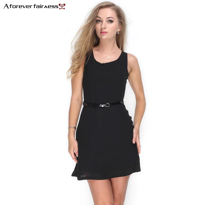 

A Forever Summer Women Dress Fashion Chiffon Dress Casual Slim Sleeveless Mini Party Dress vestido Work Dress Female AFF898