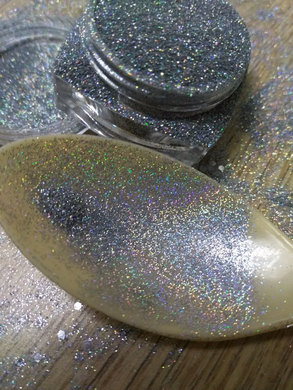 Серебряная голографическая пудра с эффектом русалки для дизайна ногтей