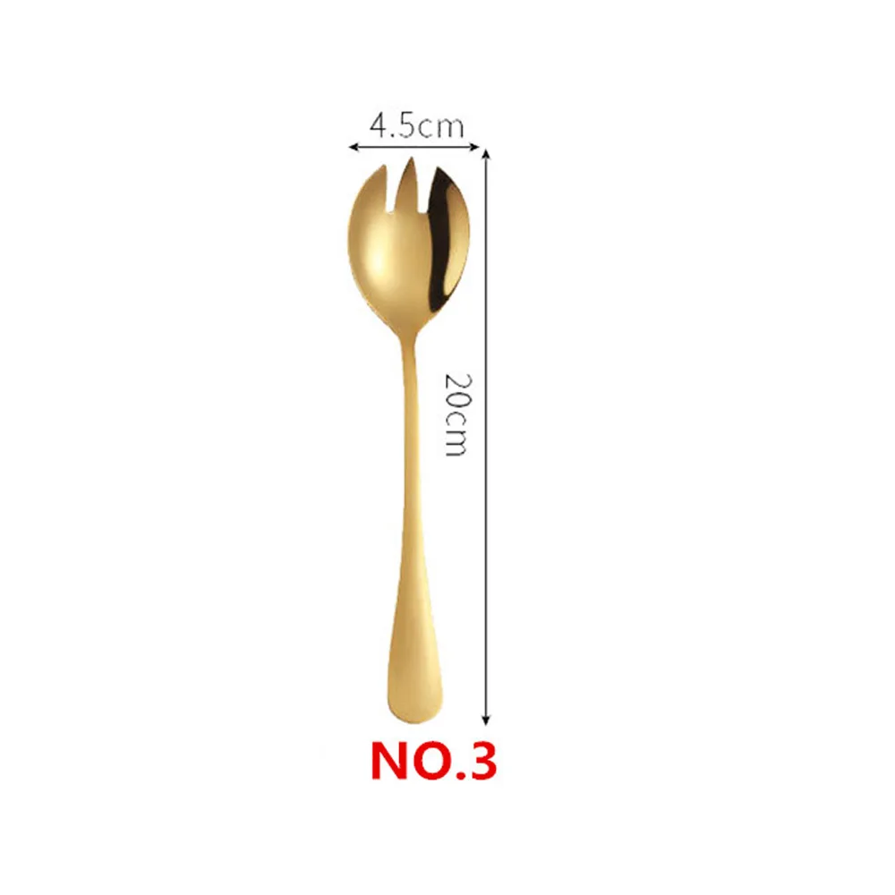 No.3 Salad Fork 1/5 комплектов, Нержавеющая сталь Золотой набор столовых приборов Зеркало Посуда Золотой столовый Услуги совки Ножи вилка Кухня аксессуары - Цвет: No.3 Salad Fork