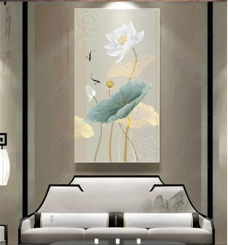 

Customize any size 3D mural wallpaper stereo lotus goldfish jewelry entrance corridor wall mural photo wallpaper