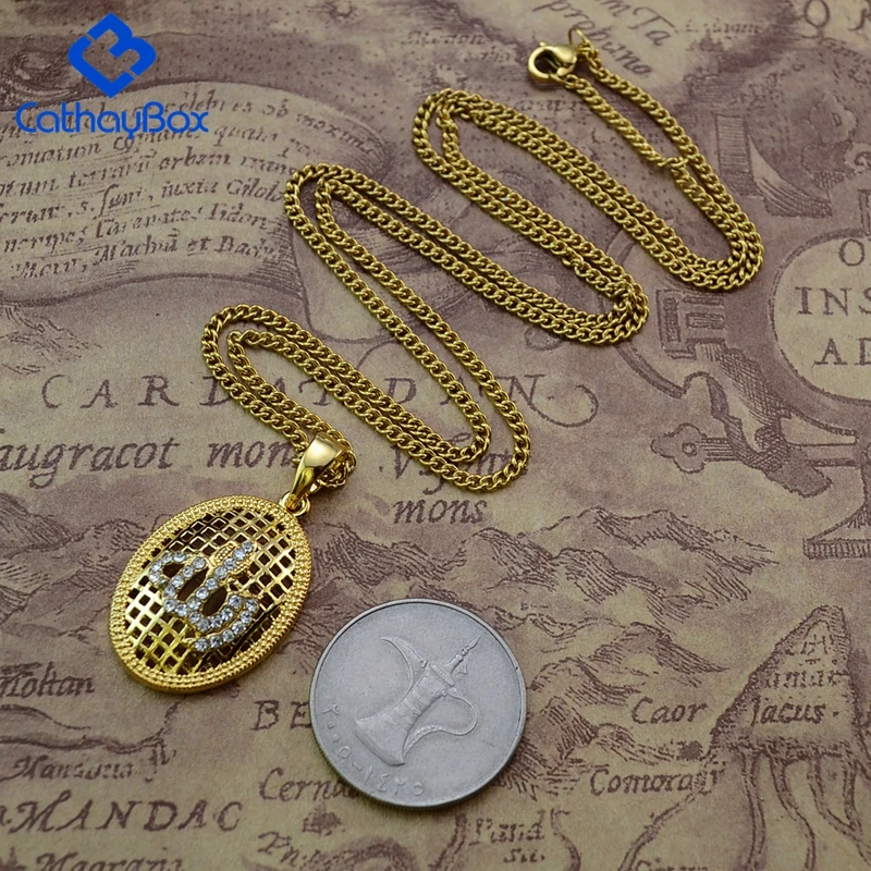 18KGP Golden Tone Islamic God Allah Oval CZ Charm Pendant Necklace W/ Curb Chain For Muslim | Украшения и аксессуары