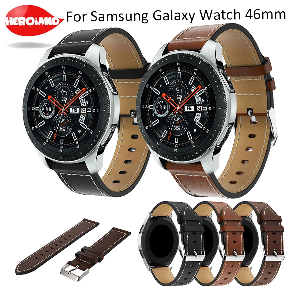 Ремешок сменный кожаный для Samsung Galaxy Watch 46 мм классический браслет умных часов 22