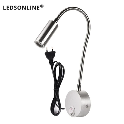 Silver Plug Настенный светильник lmap-бра с зажимом, 3 Вт, лампа для спальни, переключатель включения/выключения, белый, серебристый, черный, гибкий светильник для дома, прикроватный светильник для чтения s - Цвет абажура: Silver Plug