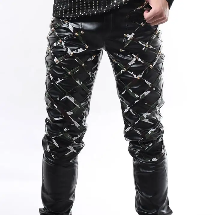 Мужские камуфляжные брюки с заклепками черные белые красные|pants men|pantalon hommemen pants |